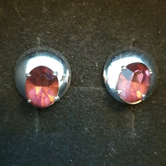 Vintage Bond Boyd Brown Rhinestone Sterling Silver Screw Back Earrings - Picture 9 of 11